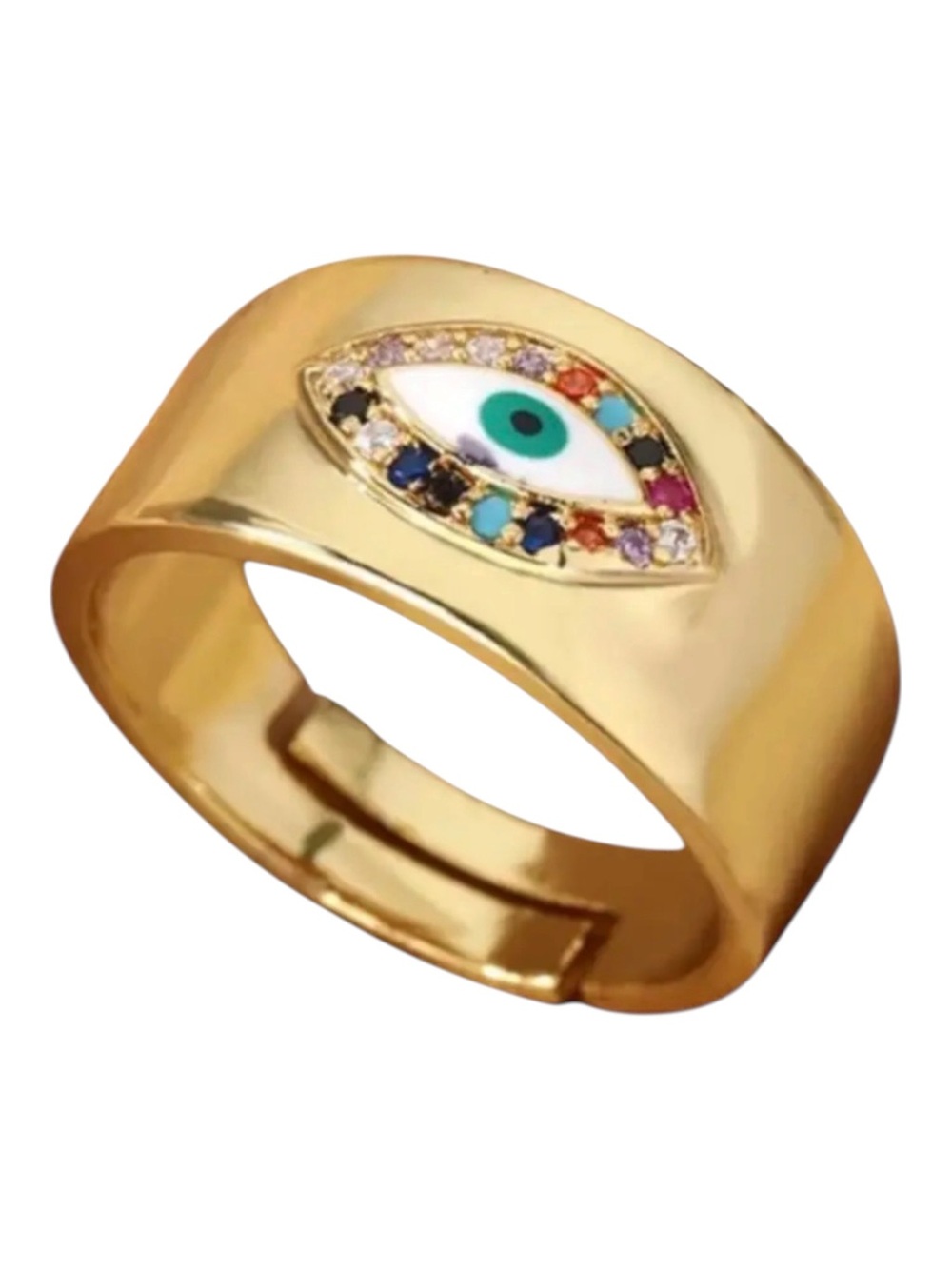 18k Gold Plated Multicolour CZ Eye Adjustable Band Ring. New. - Picture 7 of 10